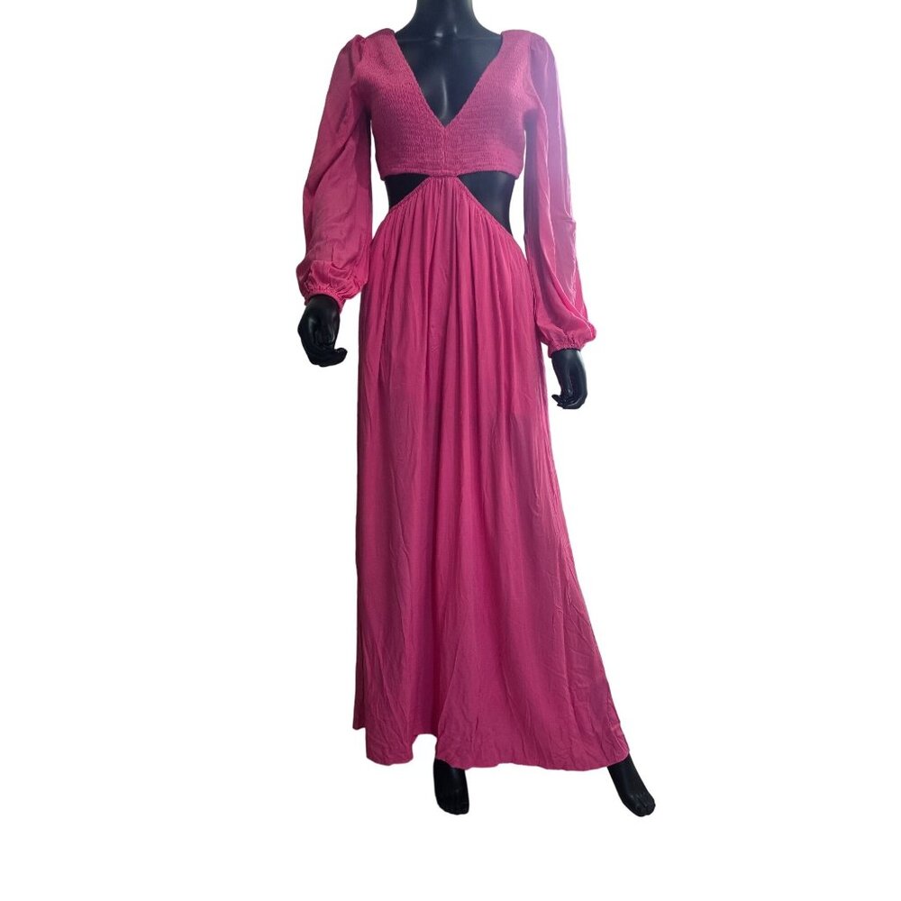 Vici NWT‎ Pink Cut-Out V-Neck Maxi Dress Size M Balloon Sleeves cottagecore